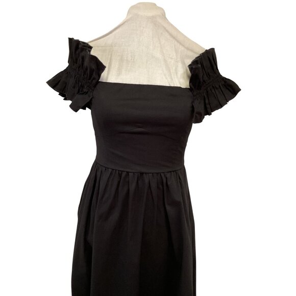 Wayf Black Off-Shoulder Ruffled Sleeve Cotton Dress Size S - Picture 2 of 5